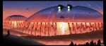 forest glow glowing gyan_(artist) landscape nature night scenery science_fiction scifi sky space_craft spaceship ufo 