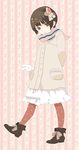  1boy axis_powers_hetalia blush brown_eyes brown_hair bunny coat crossdress crossdressing dress full_body hair_ornament hatomecco japan_(hetalia) male_focus open_mouth scarf short_hair solo trap white_dress 