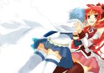  bad_id bad_pixiv_id blue_hair cape magical_girl mahou_shoujo_madoka_magica masaizo miki_sayaka multiple_girls ponytail red_hair sakura_kyouko short_hair tears 