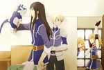  2girls black_hair blonde_hair chastel_aiheap dog flynn_scifo hisca_aiheap multiple_boys multiple_girls puppy red_hair repede satsu siblings sisters tales_of_(series) tales_of_vesperia tales_of_vesperia:_the_first_strike yuri_lowell 