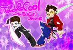 beam_katana black_hair brown_hair energy_sword grasshopper_manufacture henry_(nmh) henry_cooldown no_more_heroes panty_&amp;_stocking_with_garterbelt parody style_parody sunglasses sword travis_touchdown weapon 