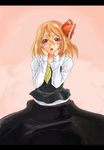  bad_id bad_pixiv_id blonde_hair hands_on_own_cheeks hands_on_own_face kenshirou_(mono_ken) letterboxed red_eyes rumia short_hair solo touhou yandere_trance 