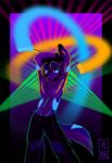  blacklight canine clothing collar dog gloves glow glowing glowstick husky looking_at_viewer male rave raver sapphwolf solo tail topless 