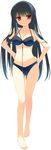  3: angry arikawa_satoru barefoot bikini black_hair copyright_request feet hands_on_hips long_hair navel red_eyes solo swimsuit very_long_hair 
