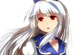  bad_id bad_pixiv_id blue_hair doku_kinoko floating_hair hat kamishirasawa_keine long_hair multicolored_hair portrait red_eyes solo touhou two-tone_hair white_hair 