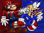  absurdres fight fighting kick kicking lowres mario nintendo open_mouth pain punch punching sega sonic sonic_the_hedgehog super_mario super_mario_bros. super_smash_bros. 