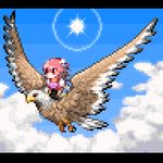  bird cloud day eagle ibaraki_kasen letterboxed lowres miranko pixel_art riding sky solo touhou 