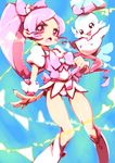  blue_background boots bow chypre_(heartcatch_precure!) cure_blossom hanasaki_tsubomi heartcatch_precure! knee_boots long_hair magical_girl pink_bow pink_eyes pink_hair ponytail precure shiba_nanasei 