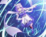  blue_eyes gayprince hat highres letty_whiterock outstretched_arm scarf short_hair smile solo touhou white_hair white_scarf wind 