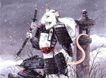  armor feudal hair heather_bruton japanese male medieval rat rodent samurai snow sword tachi warrior weapon white white_hair 