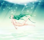  ass back barefoot floating_hair freediving green_eyes green_hair haruki_(colorful_macaron) hatsune_miku highres legs light_rays long_hair looking_back nude shadow smile solo sparkle sunbeam sunlight underwater very_long_hair vocaloid 