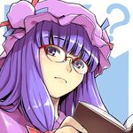  ? bad_id bad_pixiv_id bespectacled book face glasses hat holding holding_book open_book patchouli_knowledge purple_eyes purple_hair reading shiba_itsuki solo touhou 