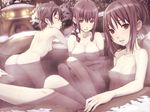  :p ass back blush braid breasts brown_eyes brown_hair closed_eyes flat_chest large_breasts multiple_girls nipples nude onsen original pussy shimano_natsume short_twintails snow tongue tongue_out twin_braids twintails 