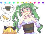  ? blonde_hair blush bow breasts bucket chamaruku cleavage face green_eyes green_hair hair_bobbles hair_bow hair_ornament kisume kurodani_yamame long_hair medium_breasts multiple_girls older open_mouth sweatdrop tears touhou twintails 