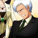  1girl clenched_teeth hachijou_ikuko hachijou_tooya jewelry lowres nae_(whitecake) necklace necktie spoilers tears teeth umineko_no_naku_koro_ni ushiromiya_battler white_hair 