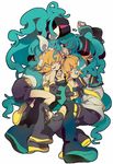  aqua_hair hatsune_miku hug kagamine_len kagamine_rin long_hair prehensile_hair twintails very_long_hair vocaloid 