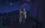  baby blonde_hair blue_eyes closed_eyes eyes_closed long_hair male male_focus moon n_y namikaze_minato naruto naruto_shippuuden night railing red_hair short_hair sky standing taiyo telephone_pole uzumaki_kushina uzumaki_naruto 