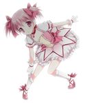  :o backlighting bad_id bad_pixiv_id bloom bubble_skirt choker full_body gloves hair_ribbon kaname_madoka kimishima_ao leaning_forward light magical_girl mahou_shoujo_madoka_magica pink_eyes pink_hair puffy_sleeves red_choker ribbon shoes short_hair short_twintails simple_background skirt sock_pull solo twintails white_background white_gloves 