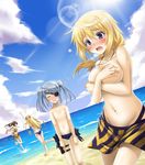 =_= anger_vein ass assisted_exposure barefoot beach bikini bikini_top_removed blonde_hair blush breasts cecilia_alcott charlotte_dunois closed_eyes clothes_theft covering covering_breasts crossed_arms day dutch_angle embarrassed eyepatch flat_chest holster huang_lingyin infinite_stratos jewelry kneepits large_breasts laura_bodewig legs lens_flare light_rays long_hair long_legs multiple_girls navel necklace nipple_slip nipples okitakung open_mouth purple_eyes short_hair silver_hair sunbeam sunlight surprised swimsuit swimsuit_theft theft thigh_holster thighs topless twintails 