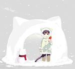  cat_ears catgirl female hair ice_cream igloo purple_eyes purple_hair snow snowman tail unknown_artist 