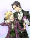  alois_trancy bad_id bad_pixiv_id black_hair blonde_hair blue_eyes claude_faustus dr. flower glasses gloves kuroshitsuji male_focus multiple_boys pink_flower pink_rose rose yellow_eyes 