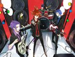  bad_id bad_pixiv_id black_hair blue_hair dai_takashi drum gouda_tetsuya guitar instrument jiku_(0128hirosi) keyboard_(instrument) microphone miyabi_reiji multiple_boys necktie one_eye_closed purple_eyes purple_hair red_eyes red_hair shindou_sugata star_driver tsunashi_takuto 