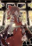  aka_ringo backlighting bow brown_hair detached_sleeves embellished_costume flower hair_bow hair_tubes hakurei_reimu kouhaku_nawa midriff navel night petals red_eyes revision rope sash seigaiha solo torii touhou tree 