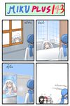  2girls 4koma :3 ? androgynous animal_ears black_hair blue_hair cat_ears catstudioinc_(punepuni) comic highres in_container in_refrigerator kaito kuro_(miku_plus) kyubey mahou_shoujo_madoka_magica multiple_girls original personification puni_(miku_plus) red_hair refrigerator scarf thai translated vocaloid white_hair 