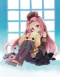  arietta boots elbow_gloves gloves hara_yui long_hair pink_hair sitting skirt solo stuffed_animal stuffed_toy tales_of_(series) tales_of_the_abyss thigh_boots thighhighs very_long_hair window 