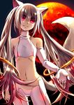  androgynous animal_ears bare_shoulders breasts crop_top detached_sleeves eyes fingerless_gloves full_moon gloves kaida_michi kyubey long_hair looking_at_viewer mahou_shoujo_madoka_magica male_focus midriff moon navel outstretched_hand personification pink_eyes red_moon small_breasts smile solo tail very_long_hair white_hair 