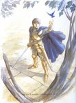  absurdres armor bird highres male_focus non-web_source parn record_of_lodoss_war solo sword tree weapon 