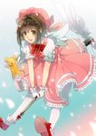  88_(kimidori_midori) bad_id bad_pixiv_id bow brown_hair cardcaptor_sakura dress frills fuuin_no_tsue gloves green_eyes hat kero kinomoto_sakura magical_girl open_mouth pantyhose pink_hat short_hair smile thighhighs wand white_gloves white_legwear wings 