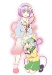  absurdres blush cellphone commentary eyeball gameplay_mechanics green_eyes green_hair hairband hat heart highres kairakuen_umenoka komeiji_koishi komeiji_satori multiple_girls open_mouth phone pink_skirt purple_hair short_hair siblings sisters skirt skirt_lift smile third_eye touhou 