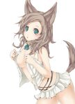  animal_ears aqua_eyes arutoria breasts brown_hair cleavage medium_breasts open_clothes open_mouth original solo tail 