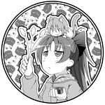  animal_ears cat_ears cat_teaser greyscale kamata_yuuya kemonomimi_mode mahou_shoujo_madoka_magica miki_sayaka monochrome multiple_girls ponytail sakura_kyouko translated 