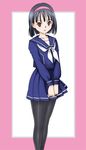  black_hair black_legwear blush brown_eyes hairband kobayakawa_rinko legs love_plus pantyhose school_uniform serafuku short_hair skirt solo uraharukon 