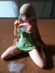  blonde_hair cum green_dress panty_shot semenonfigure white_panties 