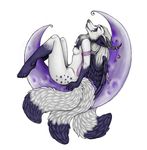  canine female fox horn_ornaments horns krr moon multiple_tails nude pinup pose solo tail tame wings 