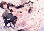  brown_hair cherry_blossoms flower fuuchouin_kazuki getbackers highres hirai_chika japanese_clothes kakei_juubei kimono long_hair male_focus multiple_boys otoko_no_ko 