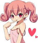  :p bad_id bad_pixiv_id bangs bare_shoulders blush body_blush breasts camisole child curly_hair finger_to_mouth flat_chest heart looking_at_viewer naughty_face no_bra original pink_eyes pink_hair short_hair short_twintails sideboob simple_background small_breasts solo strap_slip take_(office-t) tongue tongue_out twintails upper_body 