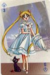  bishoujo_senshi_sailor_moon card cat dock dress lolita_fashion luna_(sailor_moon) official_art parasol playing_card rare ribbon tsukino_usagi twintails umbrella 