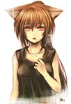  absurdres animal_ears blush breasts brown_hair collarbone highres kotoba_noriaki kotobanori_aki long_hair looking_at_viewer medium_breasts open_mouth original ponytail red_eyes simple_background sleeveless solo tank_top upper_body white_background 