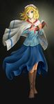  absurdres alice_margatroid blonde_hair blue_eyes book boots cape highres short_hair solo standing touhou woodmu 