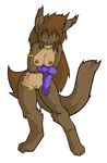  armband bell breasts brown brown_hair cat collar dk_luis fangs feline female hair looking_at_viewer pubic_tuft solo standing tail yellow_eyes 