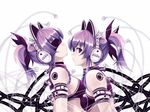  2girls cradle exit_tunes headphones jpeg_artifacts purple_eyes purple_hair ribbons techgirl twins 
