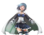  blue_hair cape closed_eyes magical_girl mahou_shoujo_madoka_magica miki_sayaka short_hair simple_background skk smile solo thighhighs 