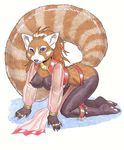  all_fours bells bottomless dancing female harem melita_curphy raised_tail red_panda silks solo tail topless 
