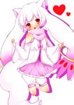  :3 absurdres androgynous animal_ears animal_tail blush boy crossdress crossdressing detached_sleeves dress highres jacket kyubey kyuubee mahou_shoujo_madoka_magica male open_mouth personification red_eyes scarf short short_hair shorts skirt smile solo tail thighhighs trap white_hair 