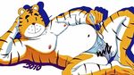  chubby fat feline male mammal muscles nipples overweight plain_background pose shima_shima_tora_no_shimajirou shimajiro shimataro solo tiger underwear unknown_artist white_background 