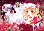  bad_id bad_pixiv_id blonde_hair bow cake cupcake dessert flandre_scarlet flower food fork gem hat knife multiple_girls plate purple_hair red_eyes remilia_scarlet rokudou_itsuki rose sandwich tea touhou wings 